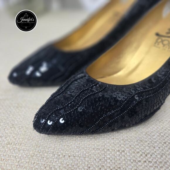 Dolce by Pierre Vintage and Rare Black Foxy Sequin Beaded Pumps/Heels Size 7M - Picture 5 of 16